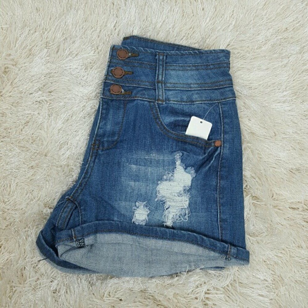 Women's High Waist Jean short shorts distressed - Picture 3 of 5